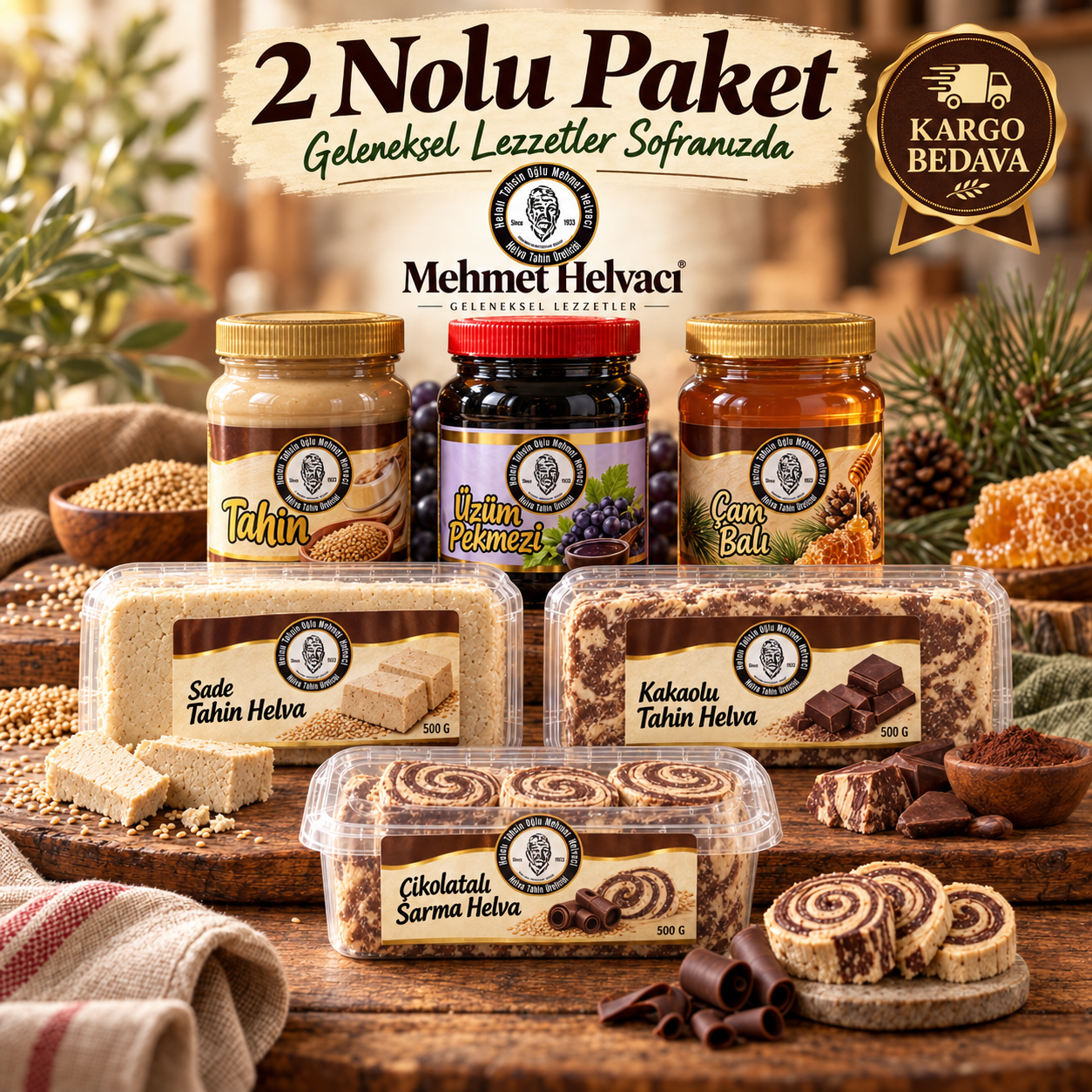 2 Nolu Paket - 6 Ürünlü Tahin, Pekmez ve Helva Seti